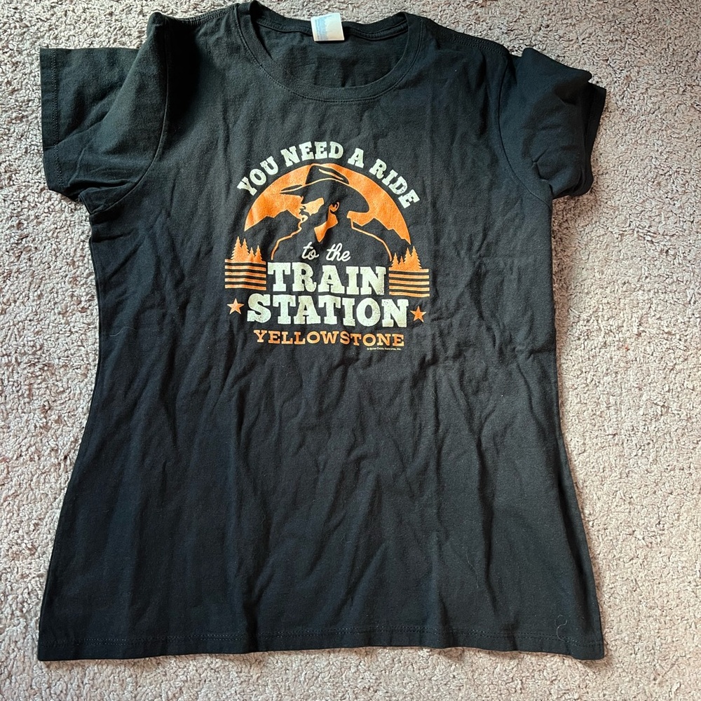 Love for Yellowstone! Port and Company Black Tee with Orange and White Print